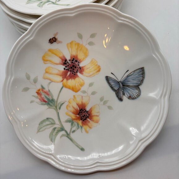 Vintage Lenox Butterfly Meadow Floral Butterfly Ceramic 6" Snack Plates Set of 8 - Picture 8 of 16